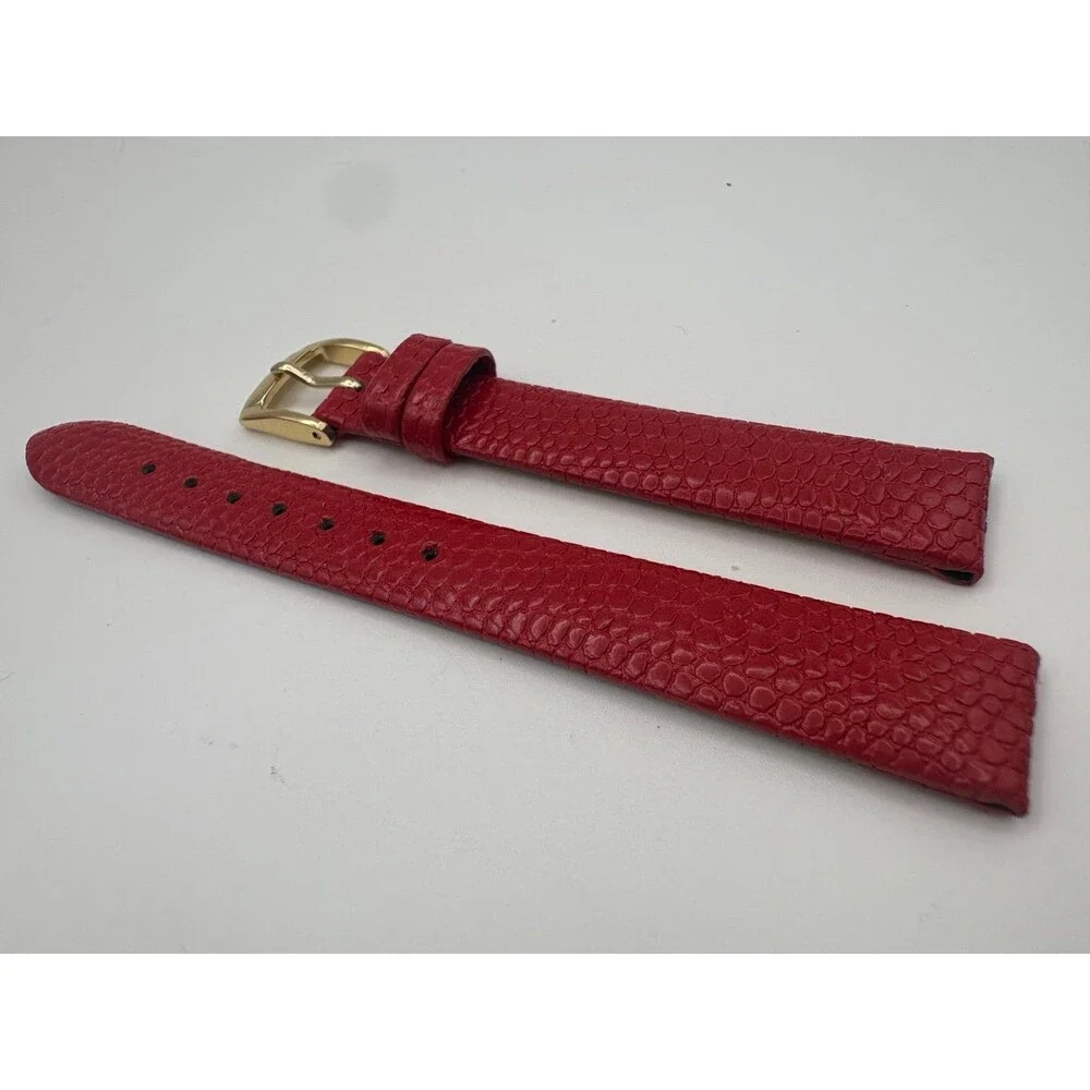 Vintage NOS Speidel 14mm Red Lizard Grain Watch Strap - Gold Buckle